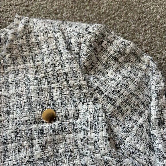 EXPRESS NEUTRAL PRINT PADDED SHOULDER TWEED BLAZER SZ L - Picture 4 of 11